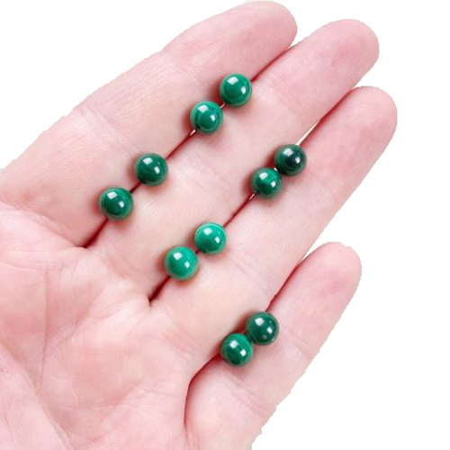 Earrings Malachite Gemstone 6mm Round Shape 925 Sterling Silver Stud