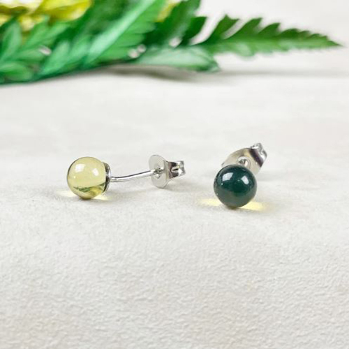 Earrings Moss Agate Gemstone 6mm Round Shape 925 Sterling Silver Stud