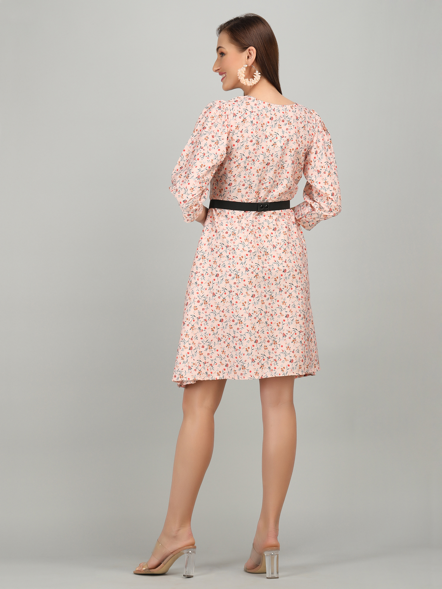 Designer Tunic - Flower Print With Chain Belt, 36 Length | Printed Design, Washable Fabric, Western Dress Style, Unique Sleeve Style
