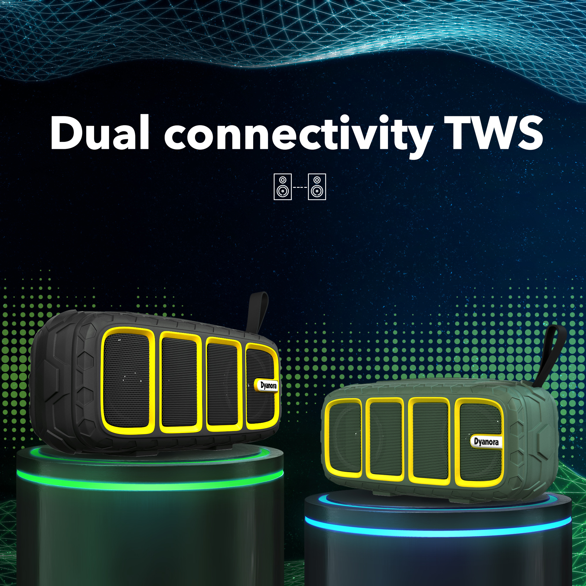 Dyanora Thunder Bluetooth Speaker - 6w Output 1200mah Battery Black | Fm Radio Usb Connectivity Rugged Design For Home Theater