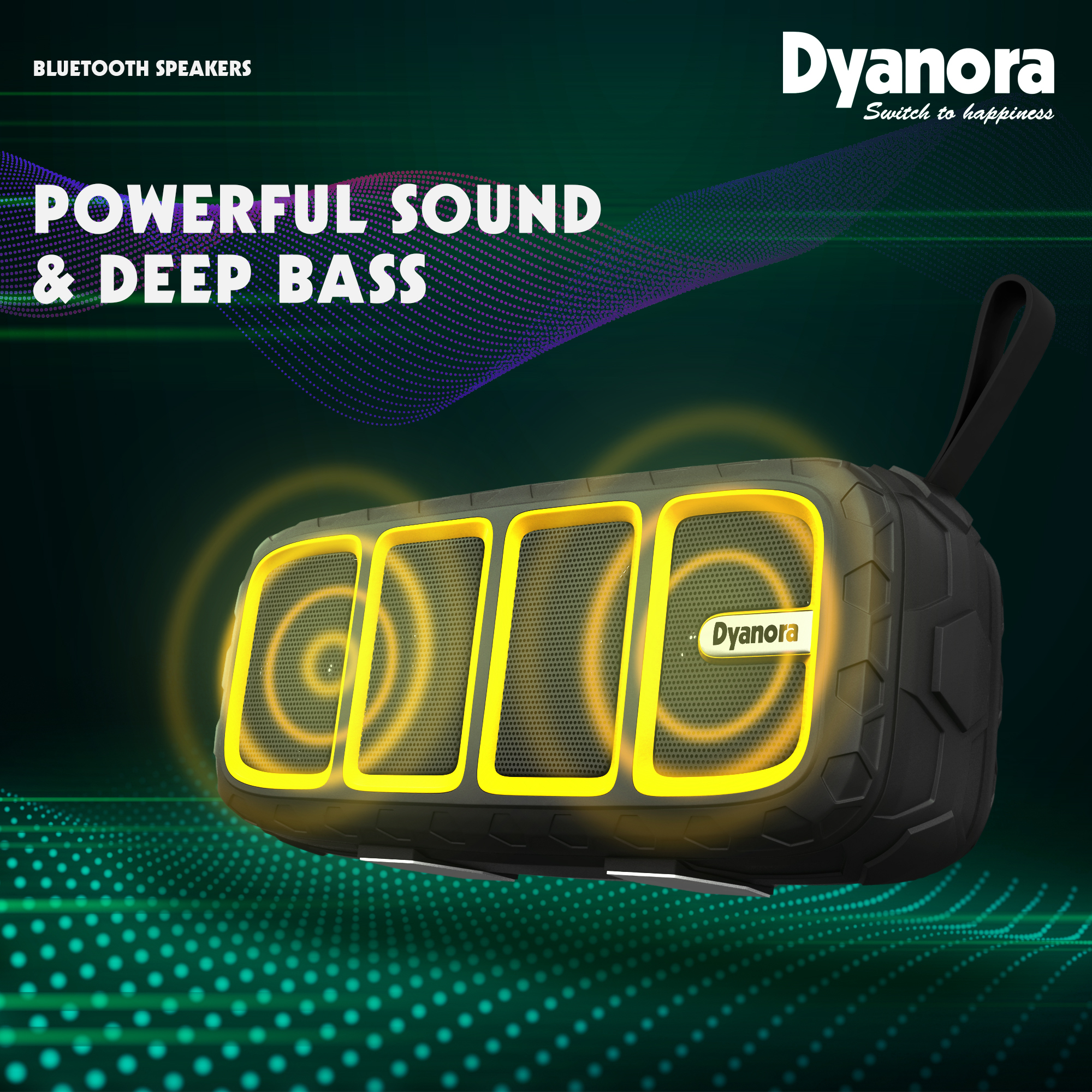 Dyanora Thunder Bluetooth Speaker - 6w Output 1200mah Battery Black | Fm Radio Usb Connectivity Rugged Design For Home Theater