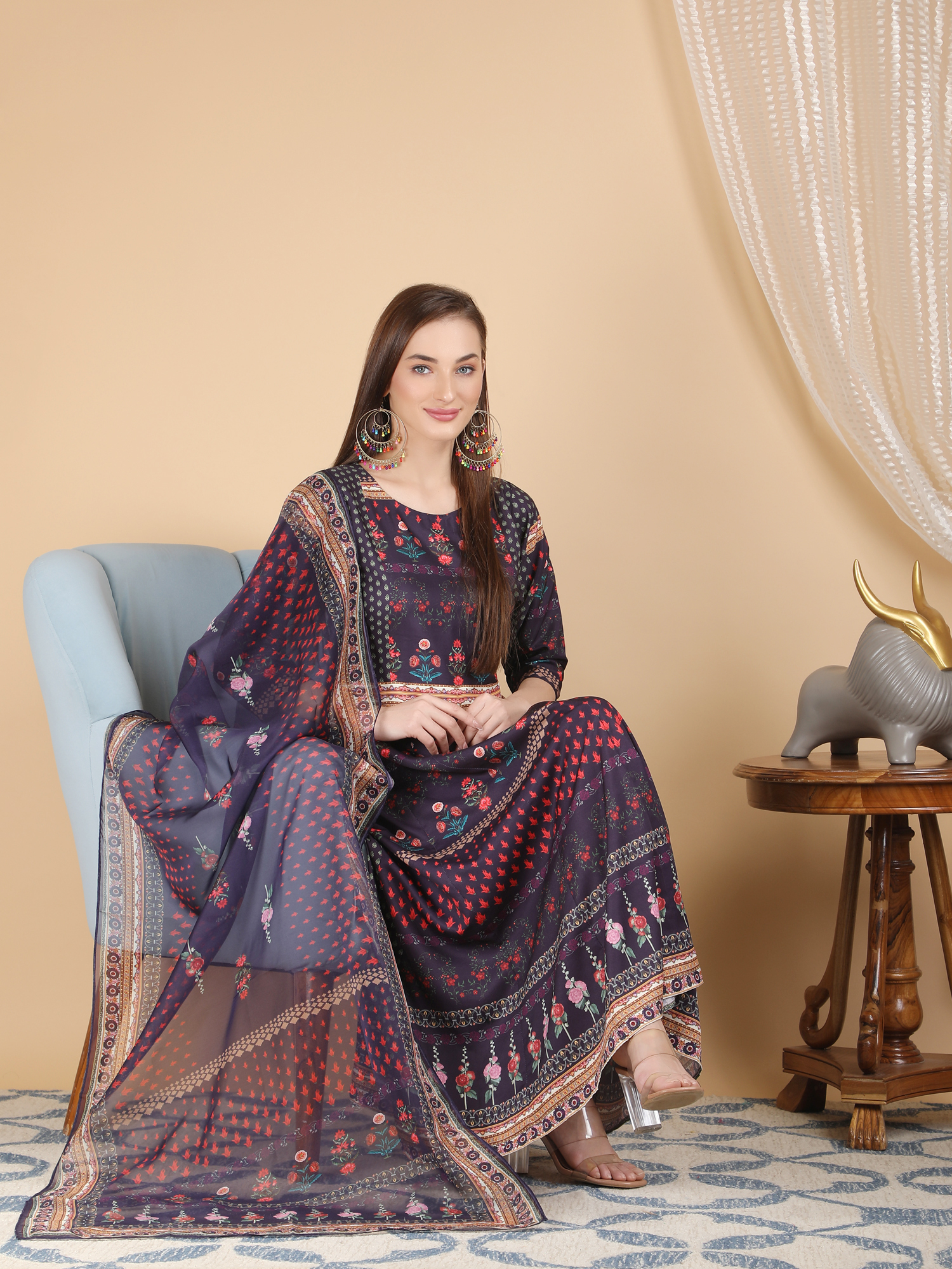 Ladies Kurti With Dupatta Purple Anarkali M5 - Season: Rainy