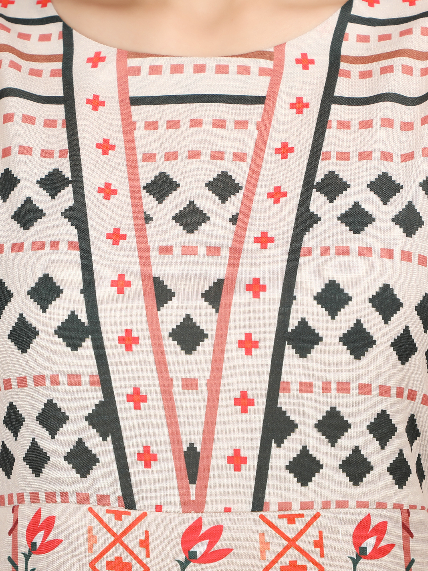 Washable Ladies Kurti With Dupatta Cream Print A Line