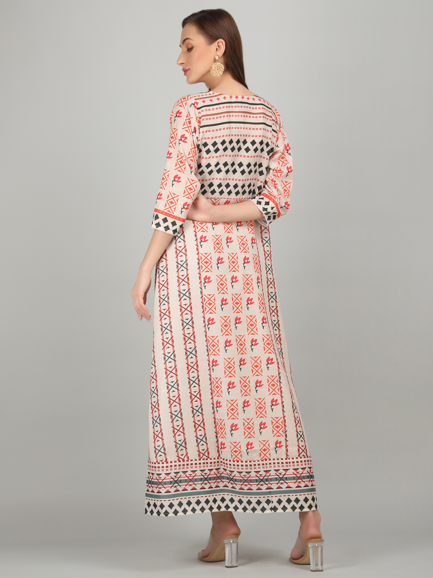 Washable Ladies Kurti With Dupatta Cream Print A Line