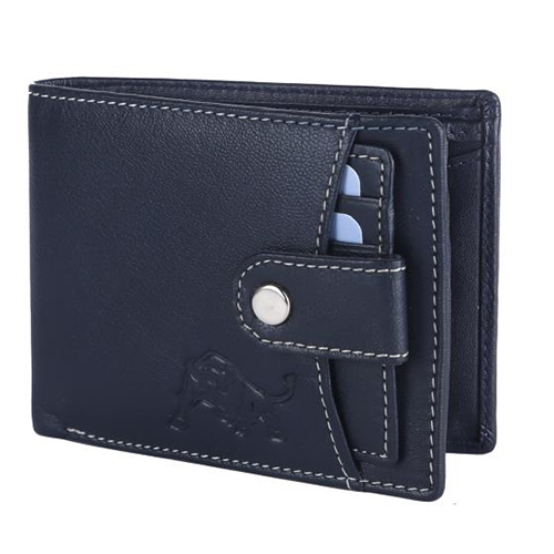 Stylist Leather Wallet - Leather, Different Sizes Available, Blue Color | Folded Design for Convenient Storage