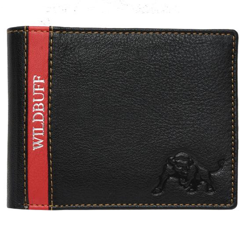 Wildbuff Mens Leather Wallet - Leather, Folded Design | Black Color, Plain Finish