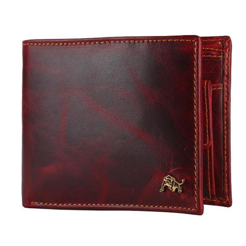 Textured Red Leather Wallet - Leather, Different Sizes Available | Plain Design, Folded Wallet with Textured Finish