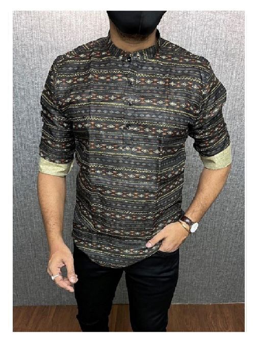 Gents Short Kurta - Rayon Fabric, Sizes M/l/xl , Long Sleeves, Washable Design For Modern Male Fashion