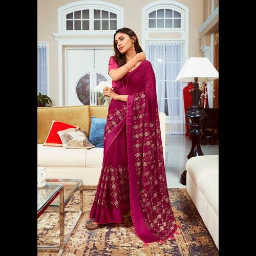 Chiffon Saree - Elegant Plain Design | Versatile Party Wear For All Seasons