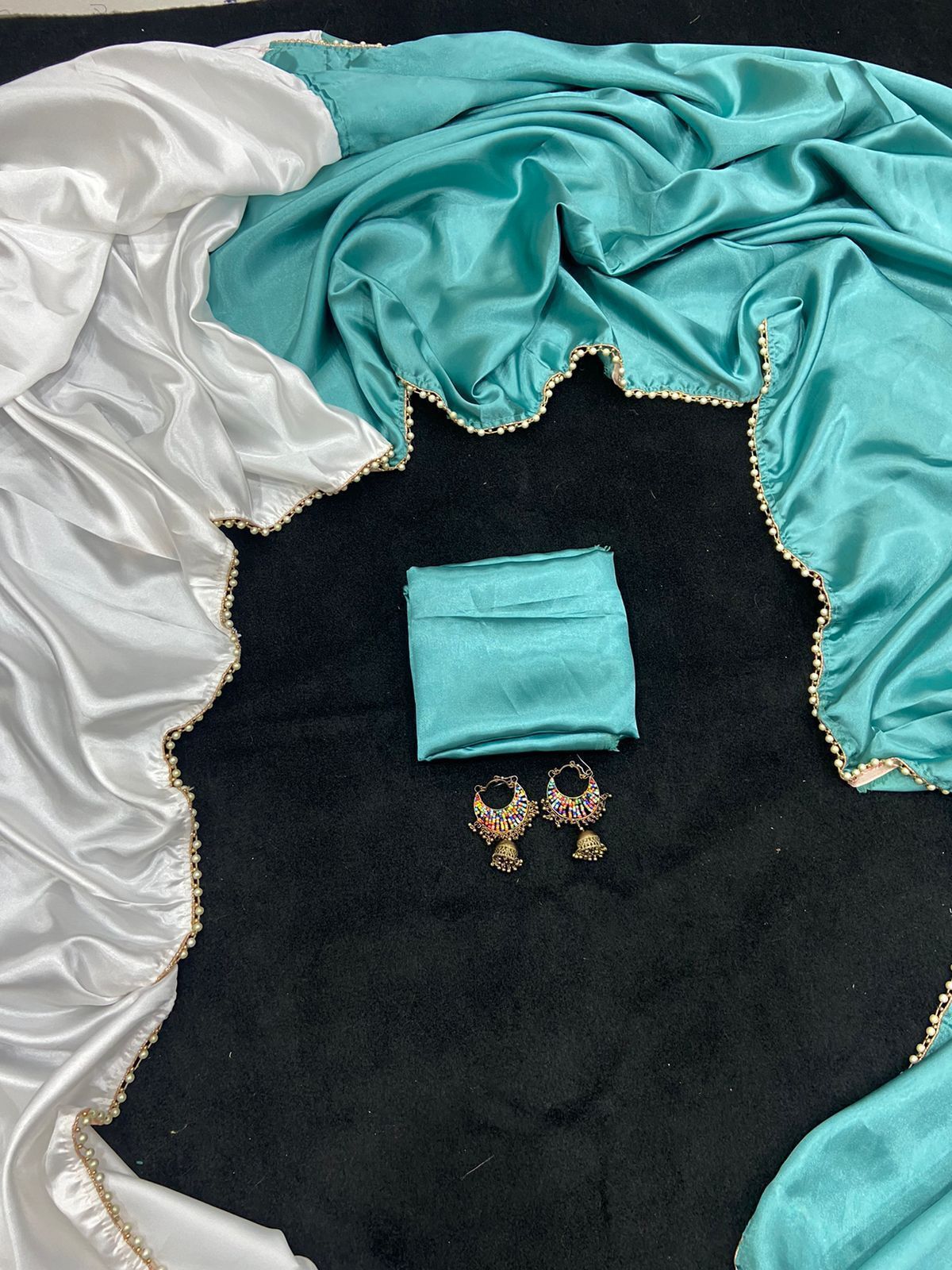 New Half Half Satin Saree Collection With Beautiful Moti Lace Border - Satin Material, Elegant Design , Beautiful Border, Versatile Styles