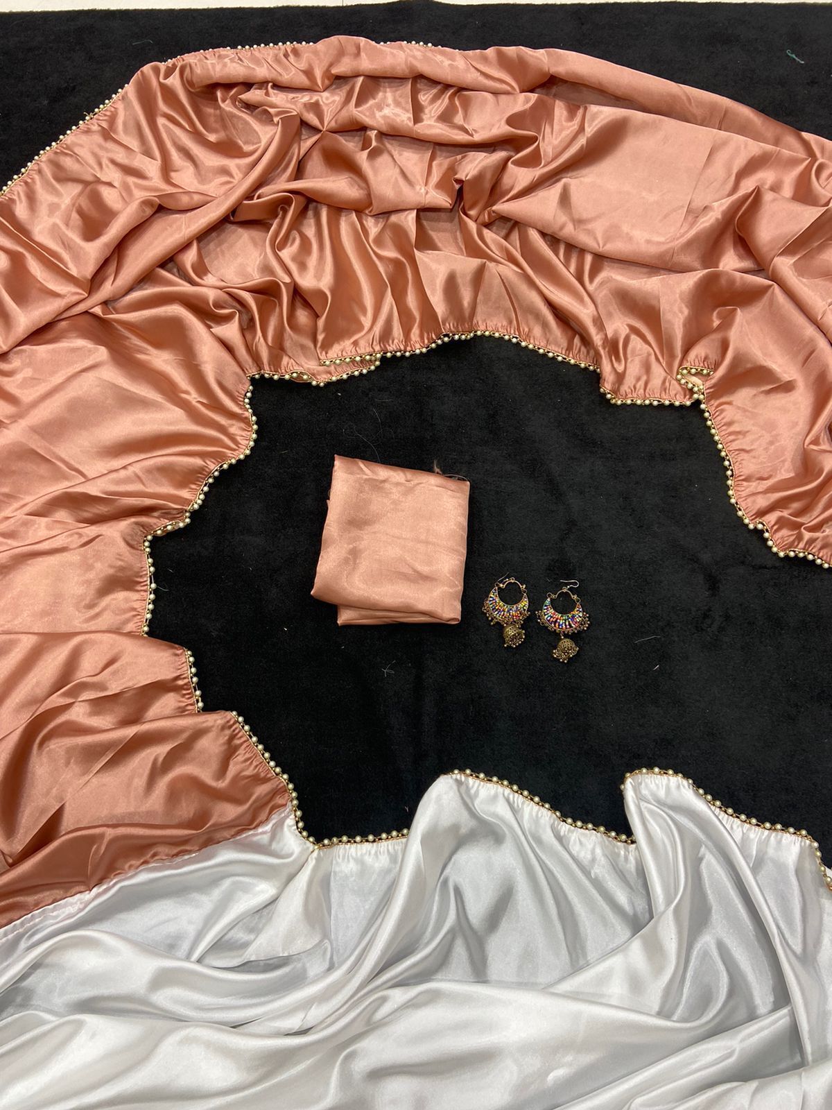 New Half Half Satin Saree Collection With Beautiful Moti Lace Border - Satin Material, Elegant Design , Beautiful Border, Versatile Styles