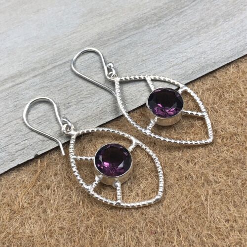स्टर्लिंग चांदी 92.5% एमेथिस्ट इयरिंग्स (डिज़ाइन नंबर 4)