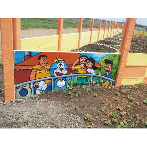 School Compound Wall - Concrete Material, Various Sizes , Secure Boundary with Optional Barbed Wire, CCTV Integration, Custom School Colors