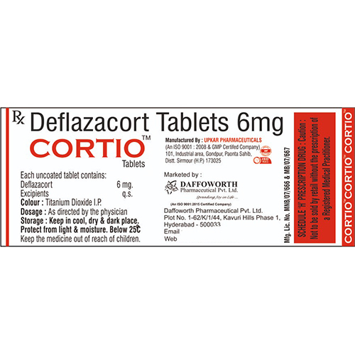 6mg Deflazacort Tablets - 10x10 Pieces, Medicine Grade, Cool & Dry Storage For Inflammatory & Autoimmune Conditions