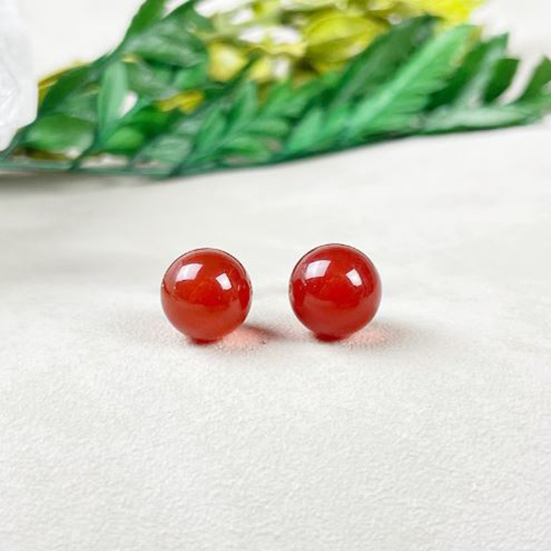 Earrings Carnelian Gemstone 8mm Round Shape 925 Sterling Silver Stud