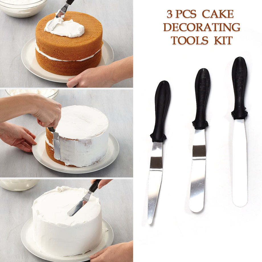 3-in-1 Multi-function Stainless Steel Cake Icing Spatula Knife Set (7610) - Stainless Steel, 24x4x3 Cm, Multi-color | Versatile Icing, Smoothing & Spreading Tools