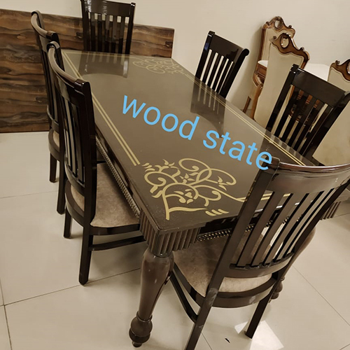 मशीन मेड ग्लास टॉप 6 सीटर डाइनिंग टेबल सेट