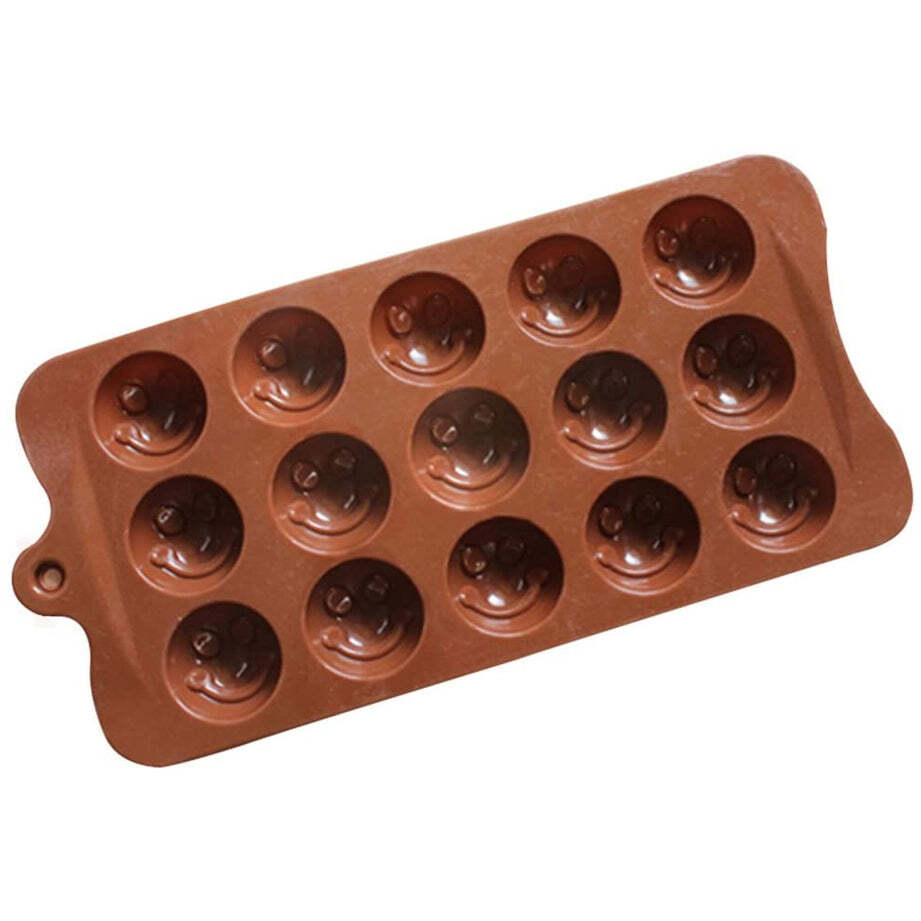 Food Grade Non-stick Reusable Silicone Smile Shape 15 Cavity Chocolate Molds / Baking Trays (1188) - Silicone Material, 22x10x3 Cm, Brown Color | Ideal For Chocolate Making And Baking