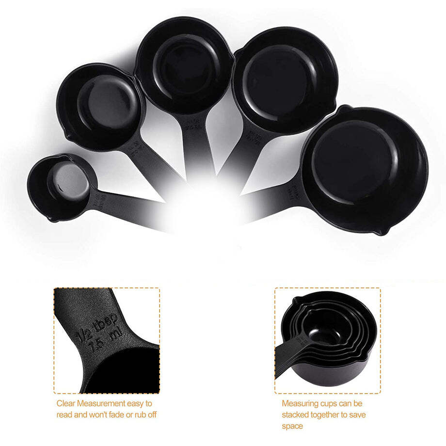 Black Plastic Measuring Cups And Spoons (11 Pcs Black) With Butterfly Shape Holder (2646)