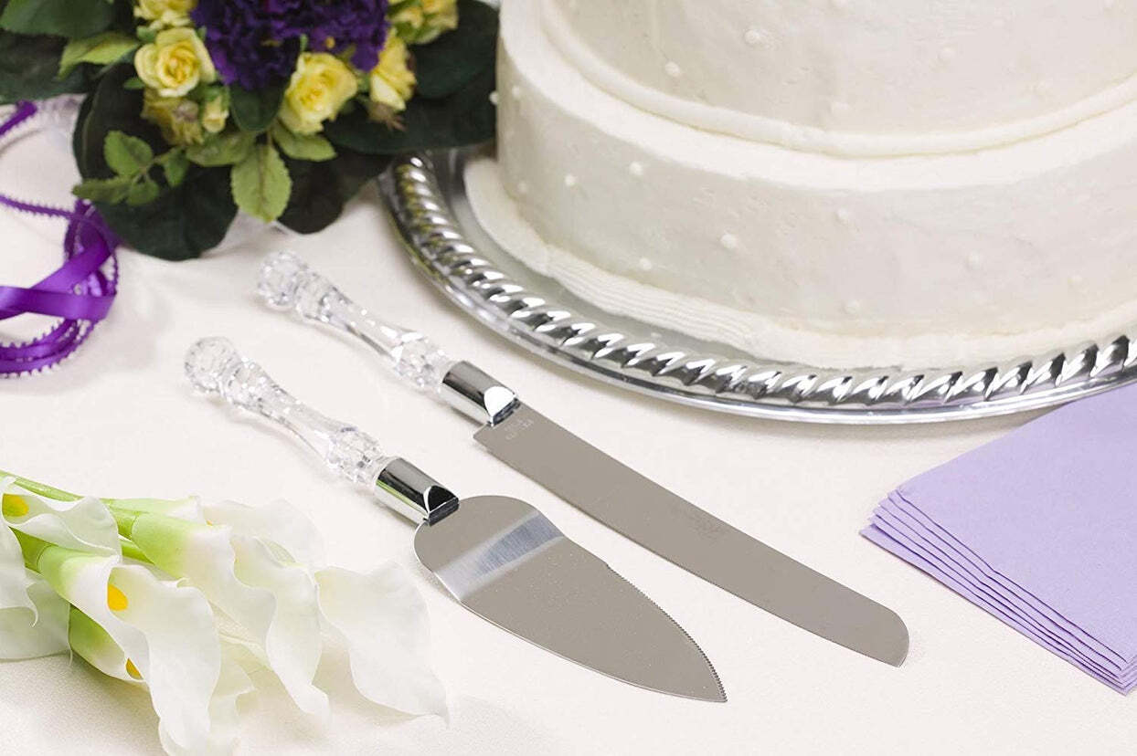 Silver Stainless Steel Cake Knife Server Set With Handle Slicer (2131)