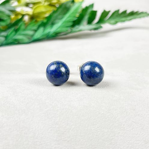 Earrings Lapis Lazuli Gemstone 8mm Round Shape 925 Sterling Silver Stud