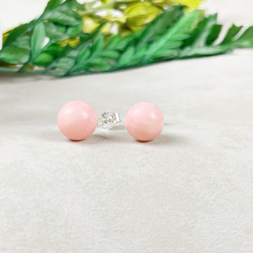 Earrings Pink Opal Gemstone 8mm Round Shape 925 Sterling Silver Stud