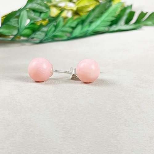 Earrings Pink Opal Gemstone 8mm Round Shape 925 Sterling Silver Stud