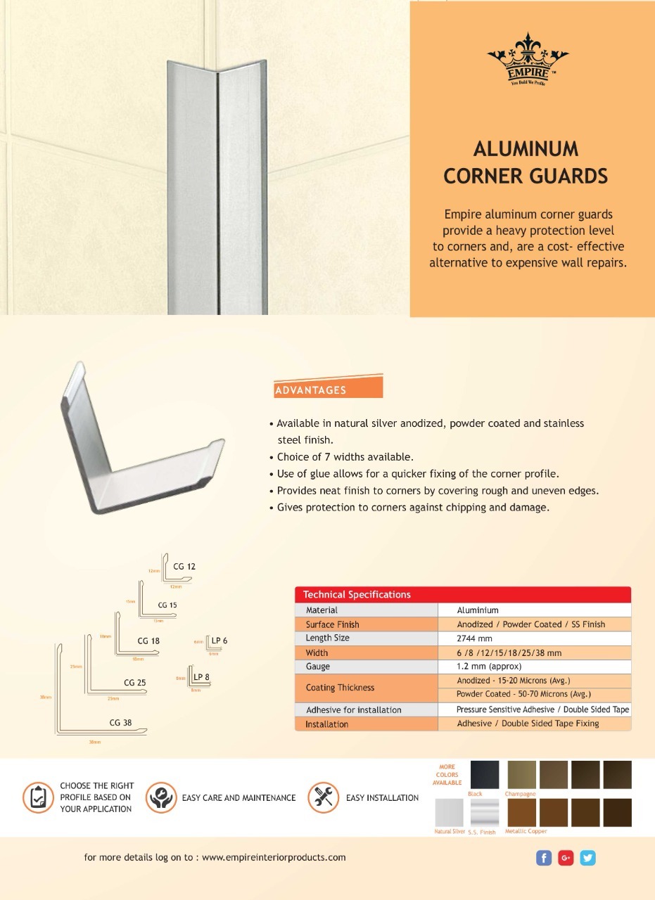 Aluminium Corner Guard - Silver Color | Durable Aluminium Design Ideal For Protecting Edges And Corners From Damage