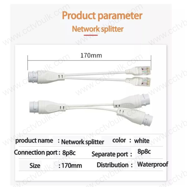 Poe Multiplexer 2 In 1 - 170 Mm Rj45 Port, White Anti-slip Design | Eight Core Cable Connection With Module And Separation Features