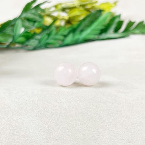 Earrings Rose Quartz Gemstone 8mm Round Shape 925 Sterling Silver Stud