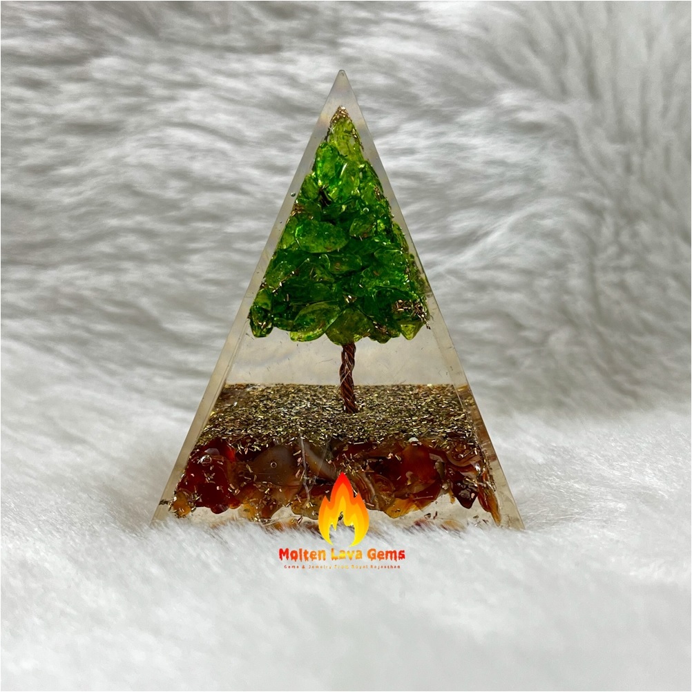 Green Natural Gemstone Orgone Pyramid Crystal Orgonite Tree Of Life Pyramids