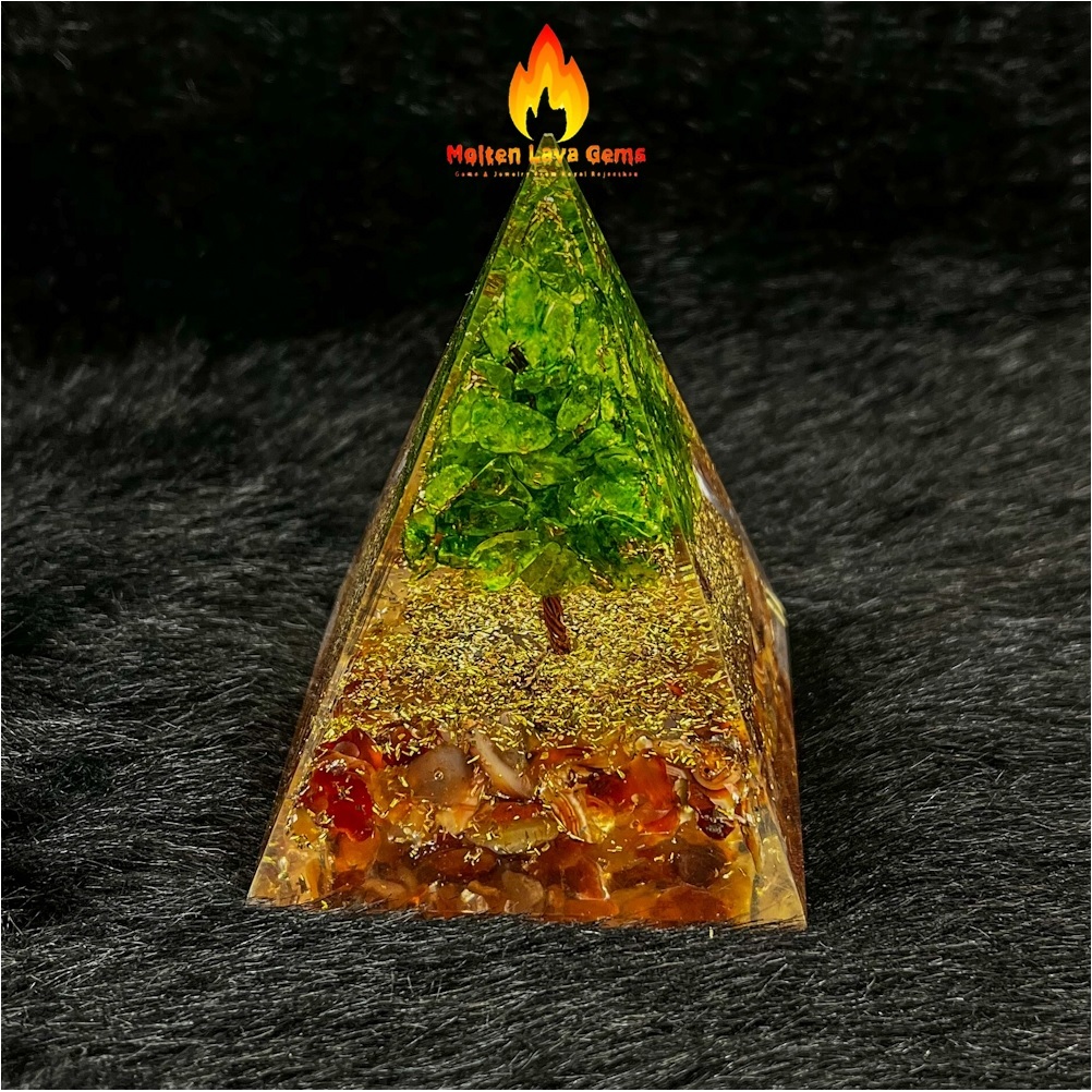 Green Natural Gemstone Orgone Pyramid Crystal Orgonite Tree Of Life Pyramids