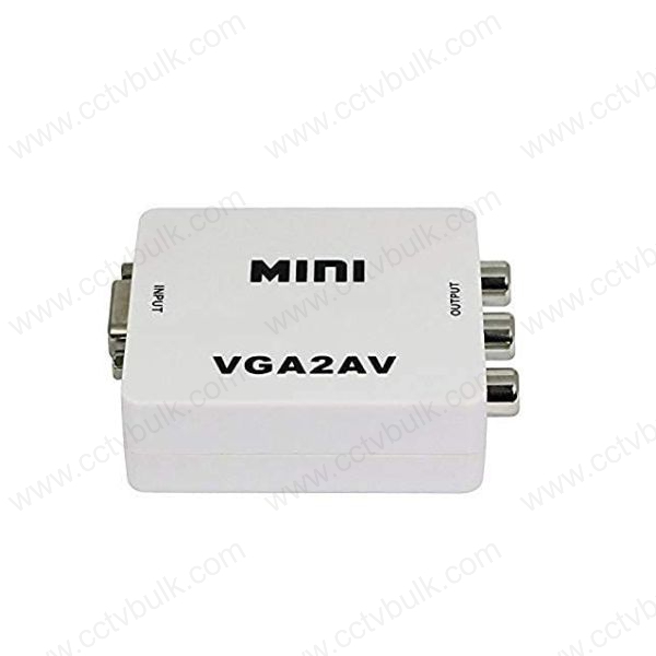 Vga To Av Video Converter - Plastic & Metal, 6x5.5x2cm , White | Supports 1080p High-resolution Pc Input For Video Conferencing & Home Theater