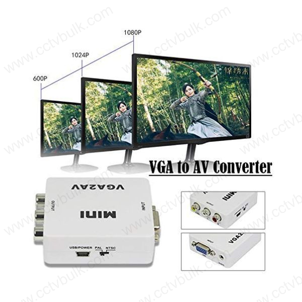 Vga To Av Video Converter - Plastic & Metal, 6x5.5x2cm , White | Supports 1080p High-resolution Pc Input For Video Conferencing & Home Theater