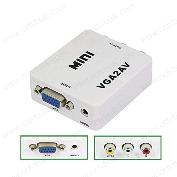 Vga To Av Video Converter - Plastic & Metal, 6x5.5x2cm , White | Supports 1080p High-resolution Pc Input For Video Conferencing & Home Theater