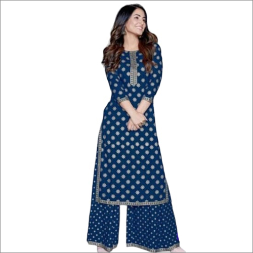 पलाज़ो के साथ वॉशेबल गोल्ड प्रिंट कुर्ती