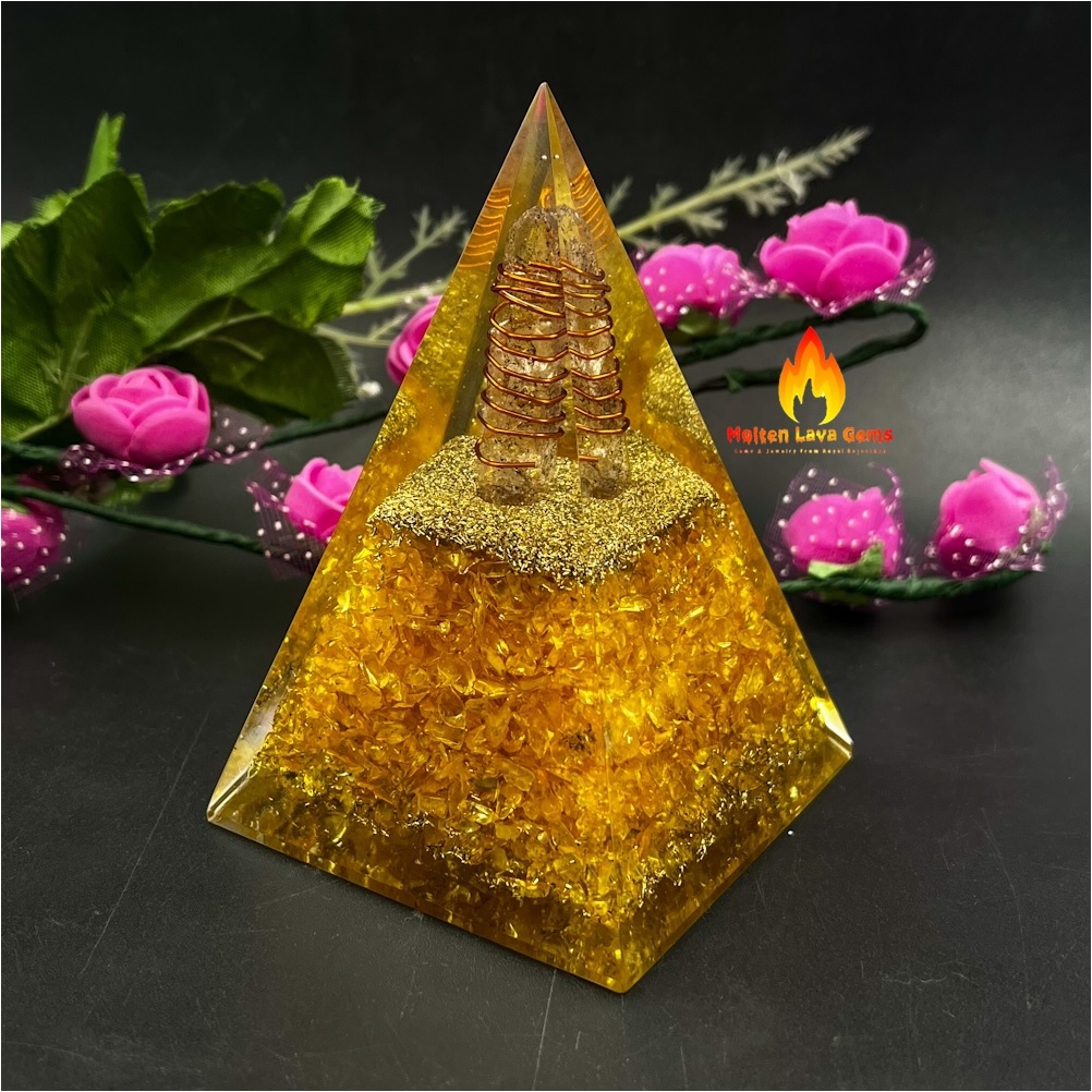 Polishing Natural Gemstone Orgone Pyramid Yellow Quartz Crystal Orgonite Pyramids