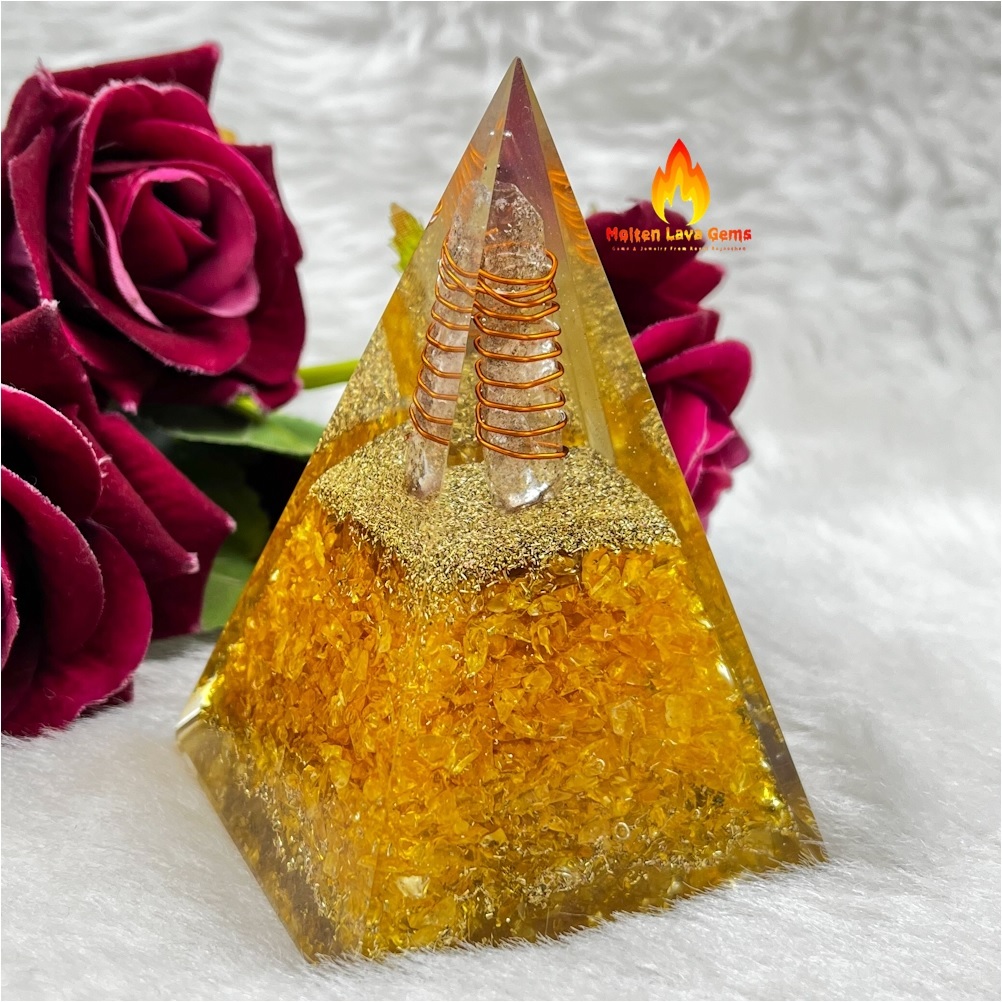 Polishing Natural Gemstone Orgone Pyramid Yellow Quartz Crystal Orgonite Pyramids