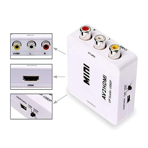 Av To Hdmi Hd Video Converter - 66mm(d)x55mm(w)x20mm(h), White | Converts Rca Signals To Hdmi, Outputs 1080p/60hz And 720p/60hz, Ntsc/pal Compatible