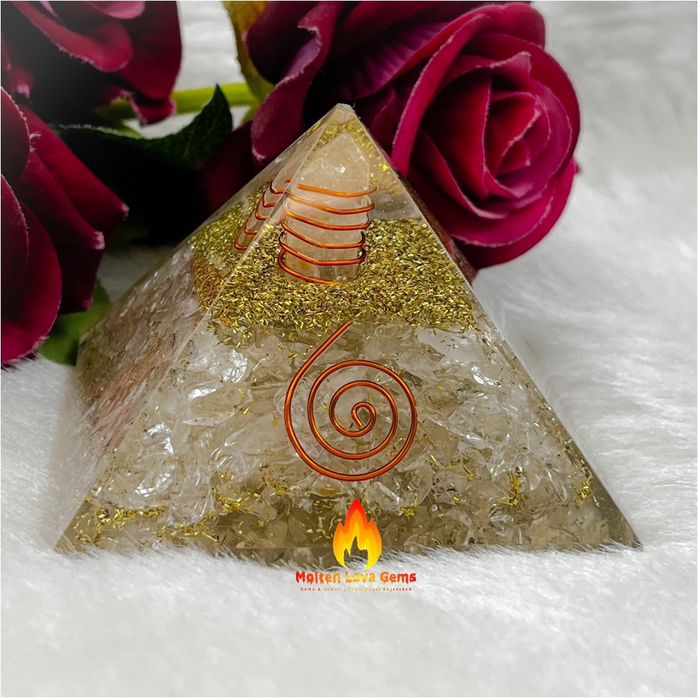 White Natural Gemstone Orgone Pyramid Clear Quartz Crystal Orgonite Pyramids