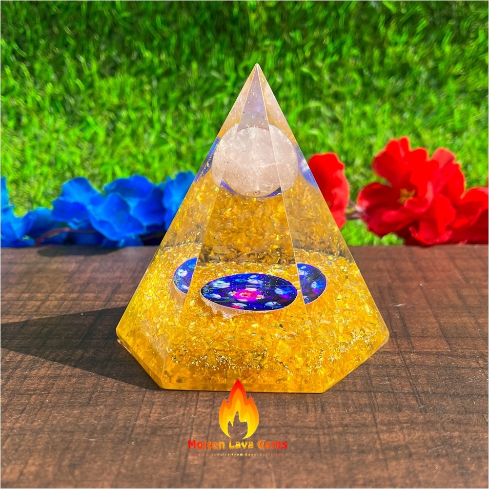 Polishing Natural Gemstone Orgone Pyramid Yellow Quartz Hexagone Crystal Orgonite Pyramids