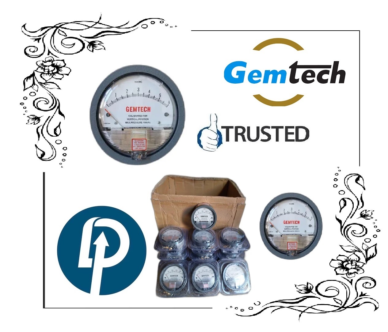 Gemtech Series G2000-250 Mm Differential Pressure Gauges By Range:0 To 250 Mm Wc Accuracy: A 2% Of Full Scale (A 3% On A 0