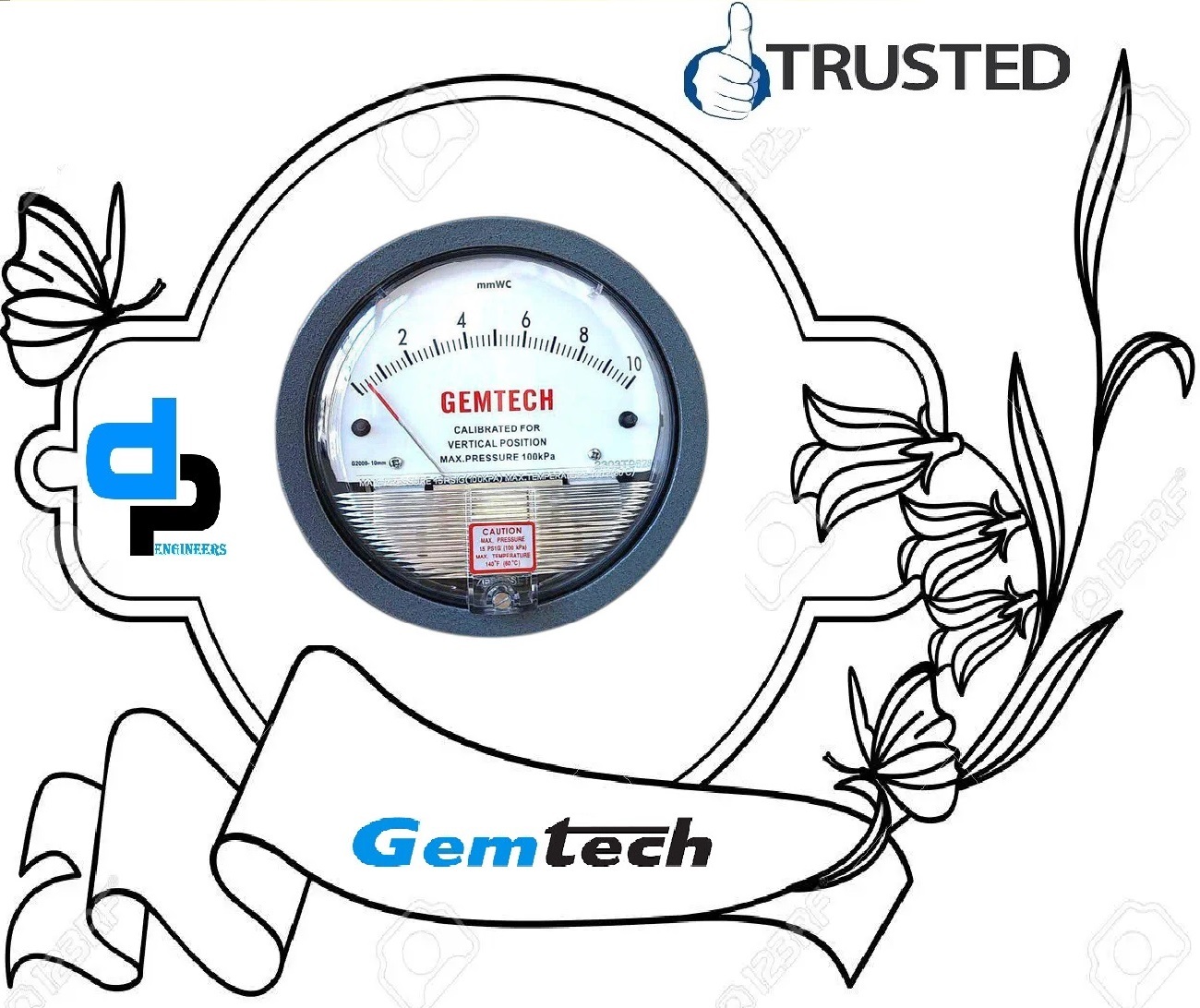 Gemtech Series G2000-250 Mm Differential Pressure Gauges By Range:0 To 250 Mm Wc Accuracy: A 2% Of Full Scale (A 3% On A 0