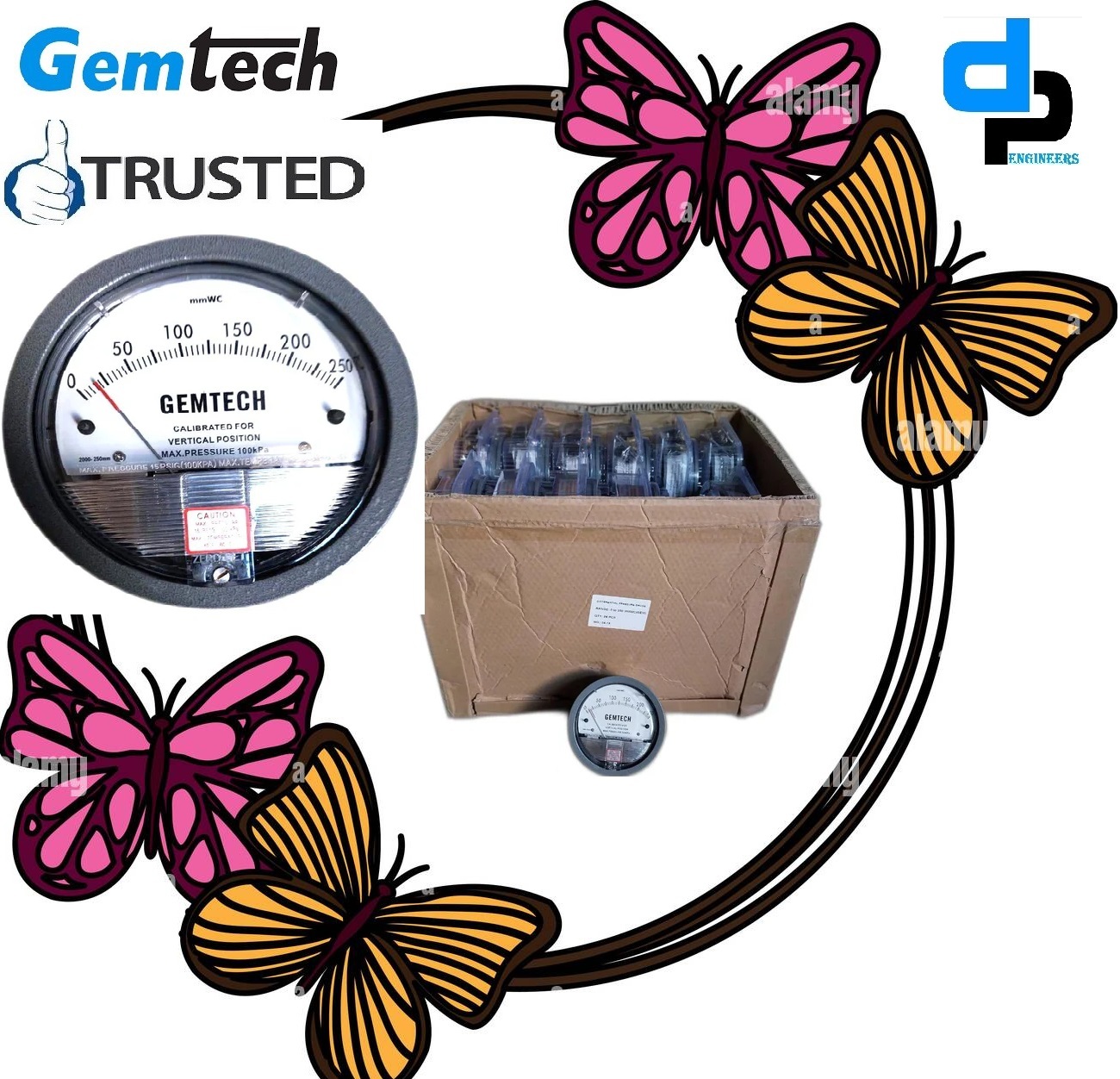Gemtech Series G2000-250 Mm Differential Pressure Gauges By Range:0 To 250 Mm Wc Accuracy: A 2% Of Full Scale (A 3% On A 0