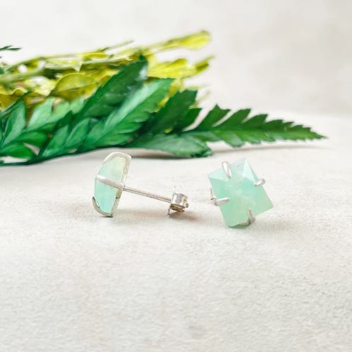 Same As Photo Chrysoprase Gemstone 10x8mm Trapezoid Shape Prong Set Sterling Silver Stud Earrings