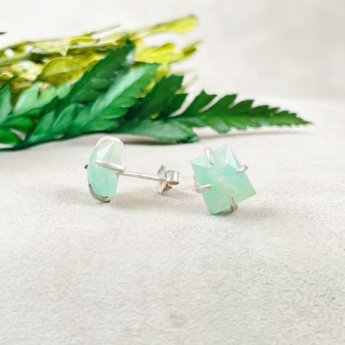 Same As Photo Chrysoprase Gemstone 10x8mm Trapezoid Shape Prong Set Sterling Silver Stud Earrings