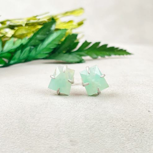 Same As Photo Chrysoprase Gemstone 10x8mm Trapezoid Shape Prong Set Sterling Silver Stud Earrings
