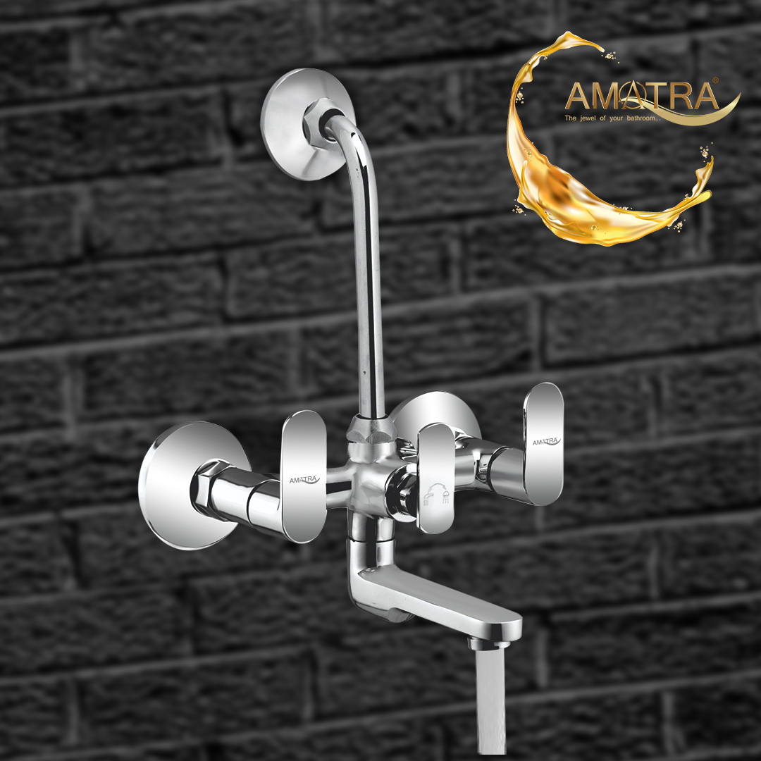 Mini Opal Prime Wall Mixer - Brass, 150mm X 100mm , Chrome Finish, 12 Lpm Flow Rate, 2 Handles, Easy Install, Water Saving, Durable, Modern Design, 5 Year Warranty