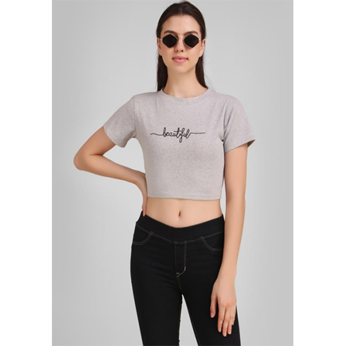 ग्रे स्क्रीन प्रिंट क्रॉप टॉप्स