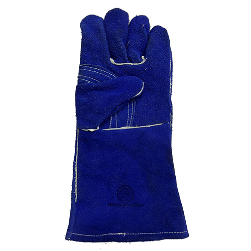 Blue Leather Hand Gloves - Leather Coated, Customized Size, Plain Style | Commercial Usage, Durable Comfort for Professional Tasks